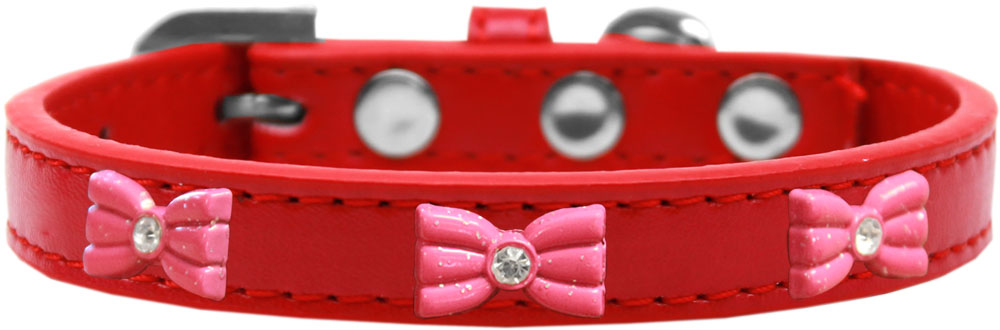 Pink Glitter Bow Widget Dog Collar Red Size 20
